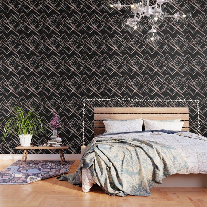 Rose Gold Black Linear Triangle Abstract Pattern Wallpaper By