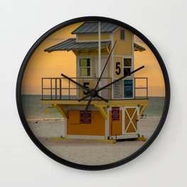Yellow Beach Sunrise Lifeguard Hut Print Gifts Wall Clock