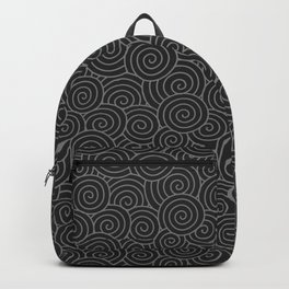 Curly wave pattern / Silver gray on black Backpack