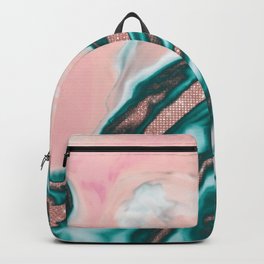 Rose Gold Glitter Pink Teal Swirly Painted Marble Backpack