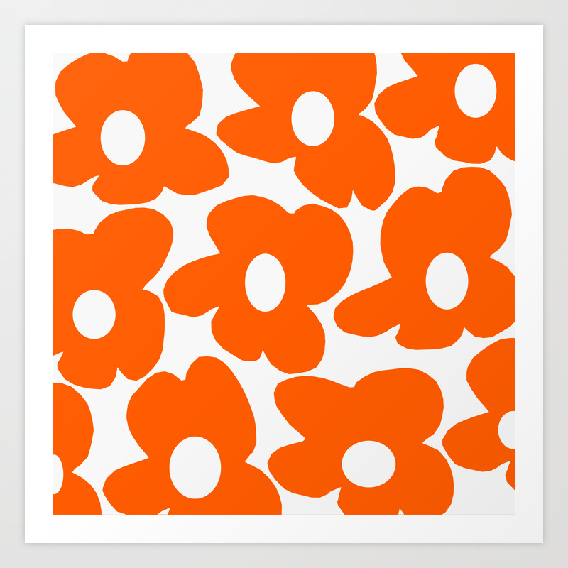 pics Society 6 Artwork orange retro flowers white background decor society6 buyart art print by pivivikstrm