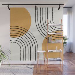 Sun Arch Double - Gold Wall Mural | Modernclassic, Midcentury, Aesthetic, Modern, Black, Retro, Minimal, Line, Pattern, Trendy 