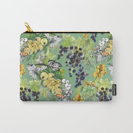 Seamless pattern with watercolor colorful summer ripe currant berries and gooseberries on green background Carry-All Pouch