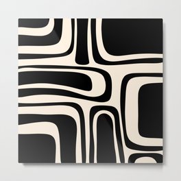 Palm Springs - Midcentury Modern Abstract Pattern in Black and Almond Cream  Metal Print | Black And White, Aesthetic, Digital, 50S, 1950S, Midcenturymodern, Pattern, Mid Century, Vintage, Curated 