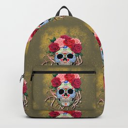 Mexican Roses Skull - Ocre Backpack