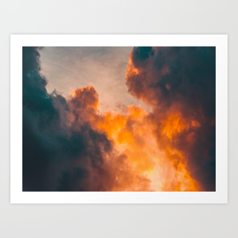 Beautiful Orange Whimsical Clouds Cotton Candy Texture Sky Cloud Photo Renaissance Painting Art Print By Enshape Society6