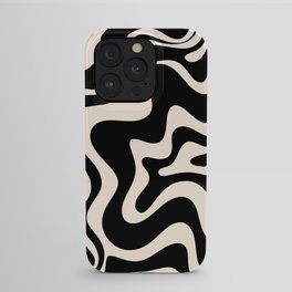 Retro Liquid Swirl Abstract in Black and Almond Cream  iPhone Case | Aesthetic, Pattern, Retro, Wavy, Modern, Monochrome, Abstract, Black, Trendy, Kierkegaard Design 