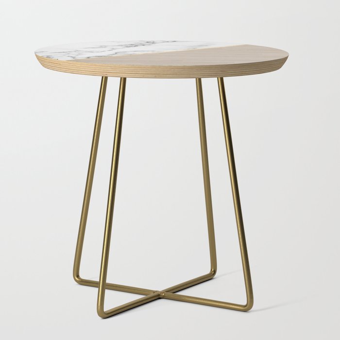 Modern White Marble Gold Stripe Wood Color Block Side Table By Girlytrend Society6 A sleek coffee table makes takeout dinner at the end of a long day that. modern white marble gold stripe wood color block side table by girlytrend