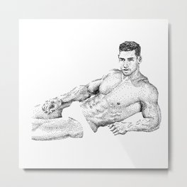 Kris - Nood Dood Metal Print | Blackandwhite, Curated, Malefigure, Nakedman, Drawing, Nooddood, Gay, Pointillism, Malefiguredrawing, Muscles 