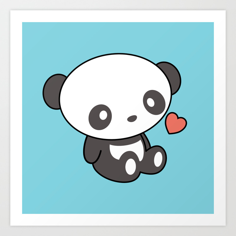 Kawaii Cute Panda With Heart Art Print by wordsberry | Society6