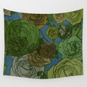 Roses Illustration in Green and Blue Wandbehang