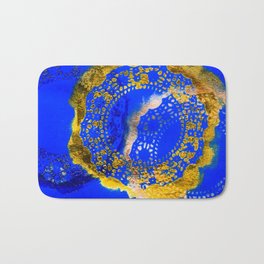 Royal Blue and Gold Abstract Lace Design Bath Mat