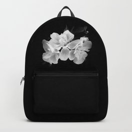Black and white geranium still-life, Modern minimalist dark moody botanical flower Backpack