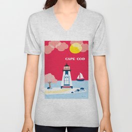 Cape Cod, Massachusetts - Skyline Illustration by Loose Petals V Neck T Shirt