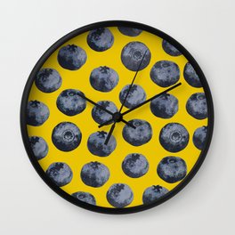 Blueberry pattern Wall Clock | Pattern, Fruit, Food, Kitchen, Yellow, Graphicdesign, Blueberry, Mixed Media, Fruits, Blueberries 