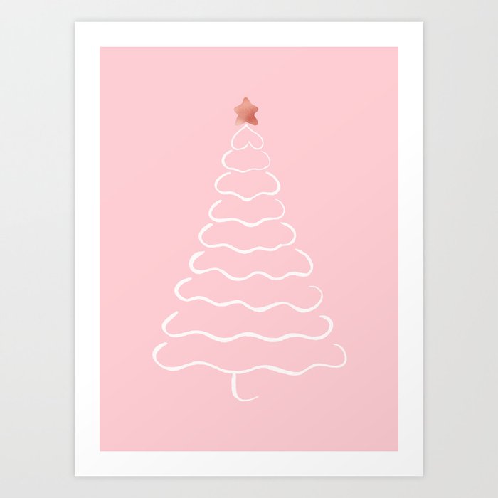 Minimalist Christmas Tree Pink And White Art Print By Cynh Society6