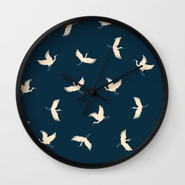 Japanese traditional seamless doodle pattern with flying birds cranes silhouette.  Wall Clock