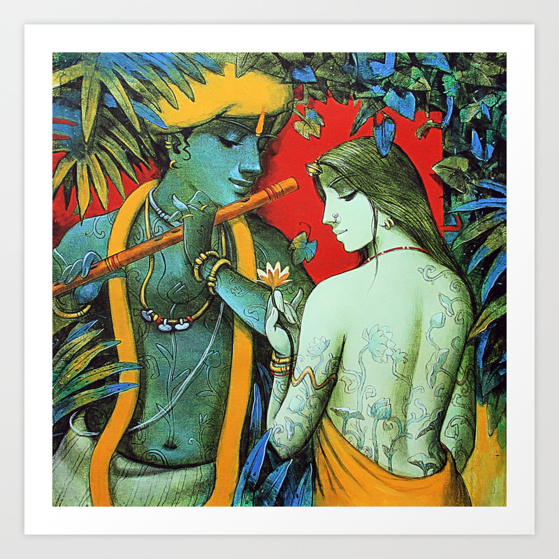 radha krishna garden painting Art Print by gouravart | Society6