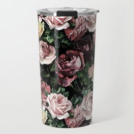 Vintage & Shabby chic - dark retro floral roses pattern Travel Mug