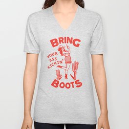 Bring Your Ass Kicking Boots! Cute & Cool Retro Cowgirl Design V Neck T Shirt