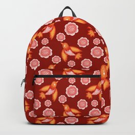 Little pretty orange swallows birds, dusty pink blooming roses seamless vintage Backpack