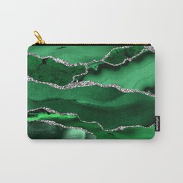 Glamour Emerald Bohemian Watercolor Marble With Silver Glitter Veins Carry-All Pouch | Painted, Watercolor, Silver, Boho, Shiny, Trend, Gemstone, Sparkling, Purple, Emerald 