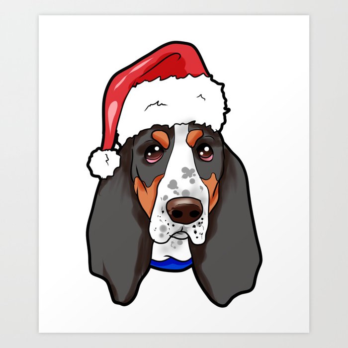 Basset Hound Dog Christmas Hat Art Print By Moonpie90 Society6