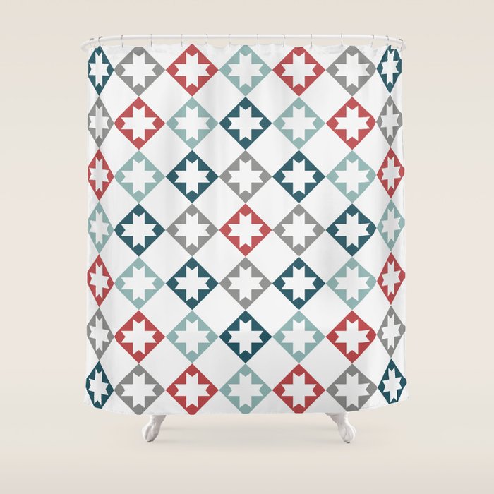 Modern Farmhouse Quilt Pattern Vintage Inspired Northstar And Diamond Harlequin Print Shower Curtain By 19monkeys Society6