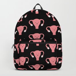 Patterned Happy Uterus in Black Backpack | Graphicdesign, Humanbody, Teenagegirl, Pms, Hysterectomy, Feminist, Giftsforher, Uterusillustration, Vaginaart, Woman 