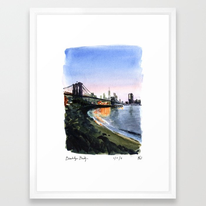 Brooklyn Bridge at Night Framed Art Print