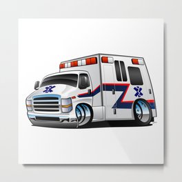 Paramedic EMT Ambulance Rescue Truck Cartoon Metal Print