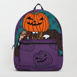 Pumpkin Head Drinking Wine Halloween Horror Portrait Backpack