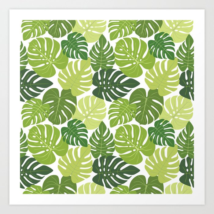 Monstera Leaves Pattern White Background Art Print By Yneami Society6