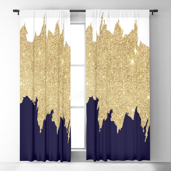 Modern Navy Blue White Faux Gold, Navy White Curtains