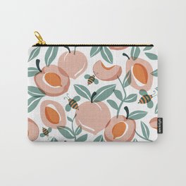 Just Peachy Carry-All Pouch | Bees, Blush, Curated, Peachpattern, Illustration, Fruity, Peach, Digital, Summer, Pattern 