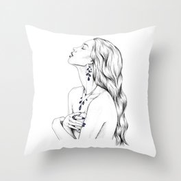 Sapphire Mermaid Portrait - September Throw Pillow