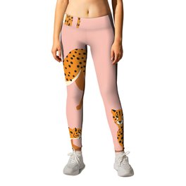 Cheetahs pattern on pink Leggings | Graphic, Abstract, Exotic, Illustration, Nature, Textile, Print, Seamless, Pattern, Animal 