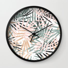 Pink & Green Leaves Wall Clock