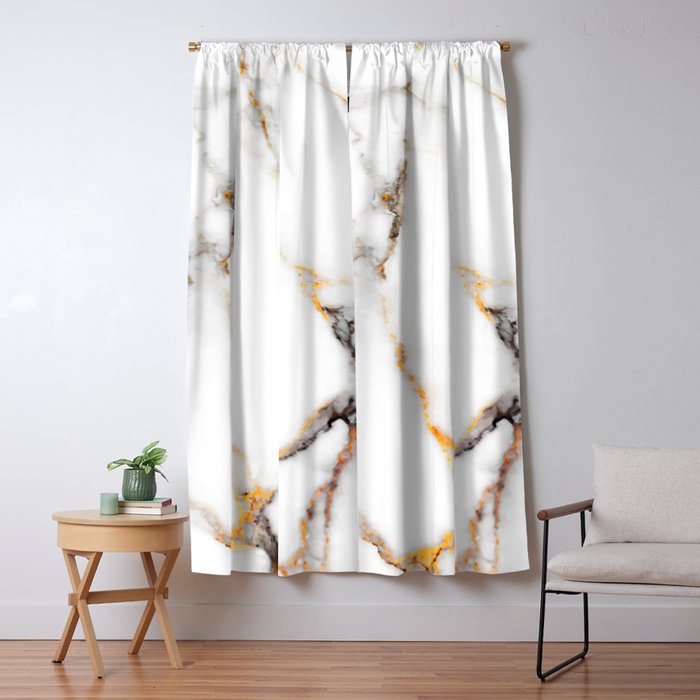 White Gray And Rose Gold Faux Marble Blackout Curtain By Gogaart Society6 Rose Gold Faux Marble Blackout Curtain, White Gold Curtains