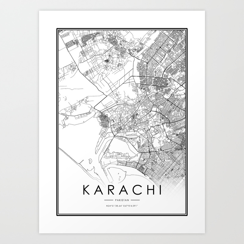 Karachi City Map Pakistan White And Black Art Print By Victorialyu Society6