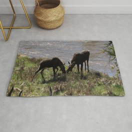 Mother With Young Moose   Rug