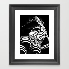 2070-AK Woman Nude Zebra Striped Light Curves around Back Butt Behind Naked Art Gerahmter Kunstdruck | Black and White, Abstract, Graphic Design, Curated, Pop Surrealism, Photo, Black And White 