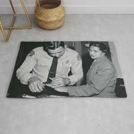 African American Portrait - If Rosa Parks Rode a Bus Today? black and white photography / photograph Rug