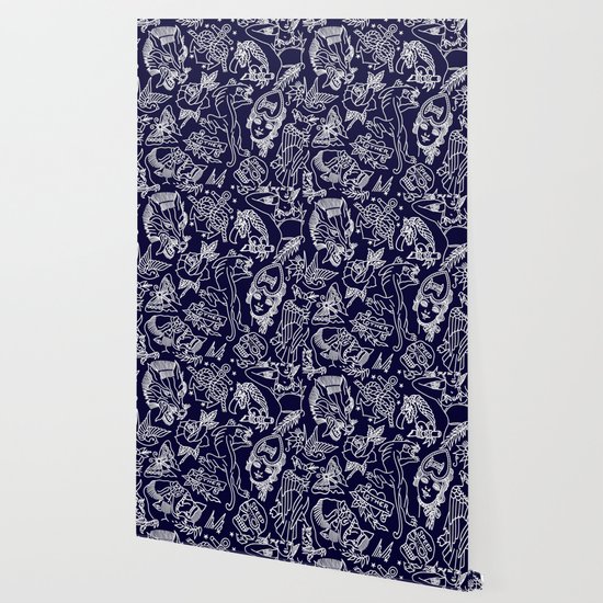 Traditional Tattoo Blue Print Wallpaper By Ozzyink Society6