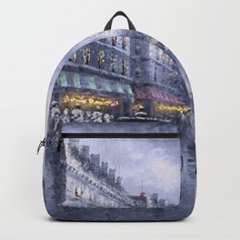 City of Lights, Eiffel Tower, Twilight Paris, France Street Scene landscape painting Backpack