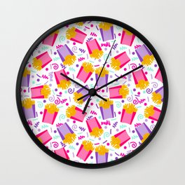 French Fries junk food party time razzle neon bright happy fun kids children pop art pattern foods Wall Clock