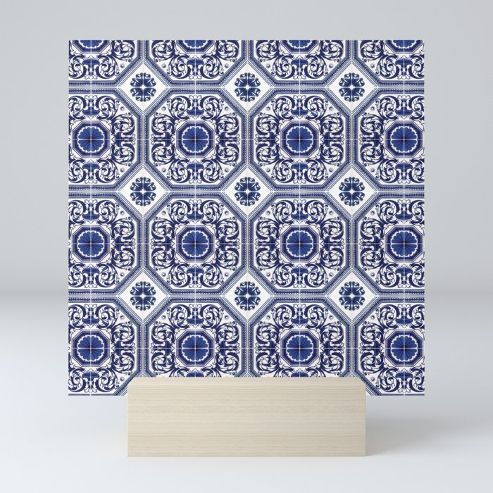 Portuguese Tiles Azulejos Blue And White Pattern Mini Art Print By Goldenredeagle Society6