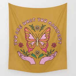 Manifestation Wall Tapestry | Butterfly, Seventies, Curated, Spirituality, Affirmation, Moon, Groovy, Floral, Quote, Retro 
