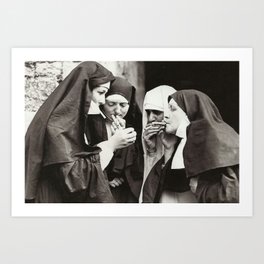 Nuns Smoking Art Print | Religion, Smoker, Photo, Christian, Nun, Funny, Nuns, Catholic, Vintage, Black And White 