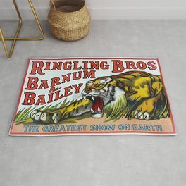 1938 Ringling Brothers and Barnum & Bailey Circus Tiger Act - Greatest Show on Earth Circus Poster Rug